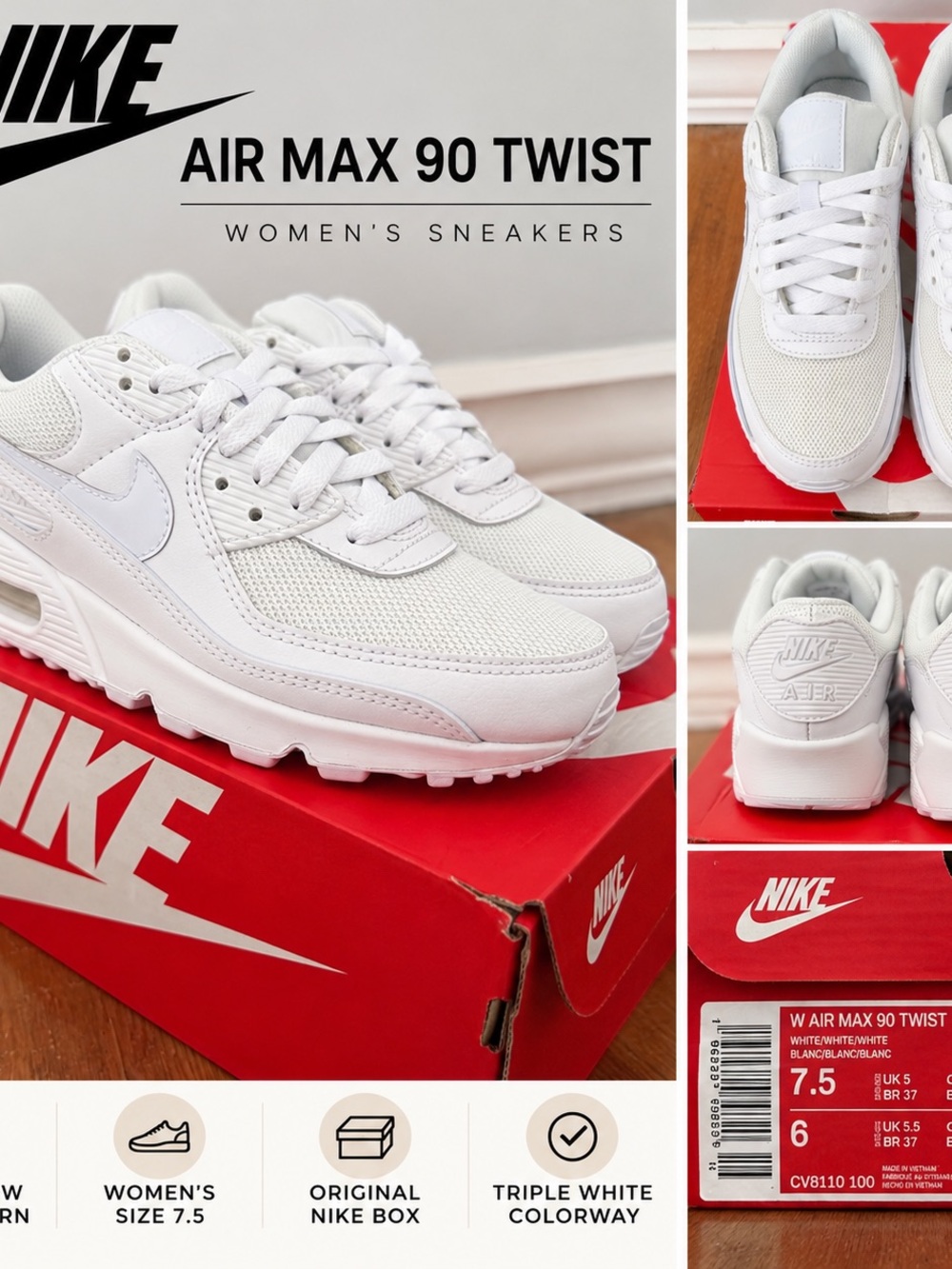 Nike Women's Air Max 90 Twist Sneakers - Triple White